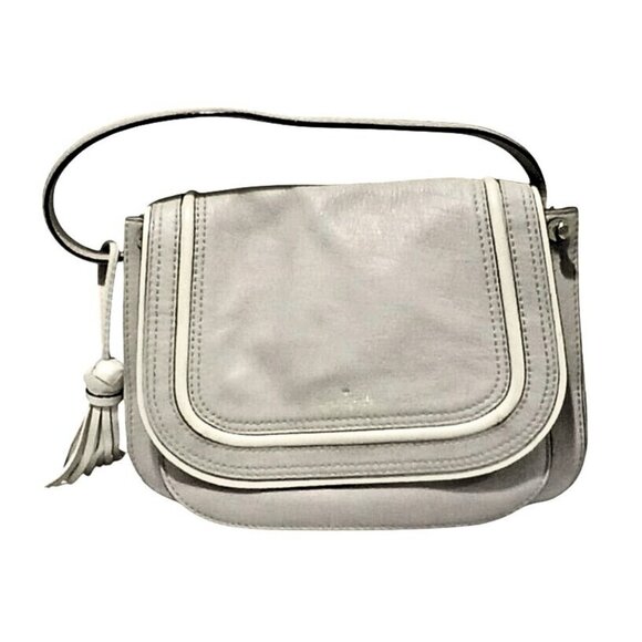 Kate Spade Leather Handbag Tassel Morter Pratt Street Rianne Neutral Gray White - Picture 2 of 12